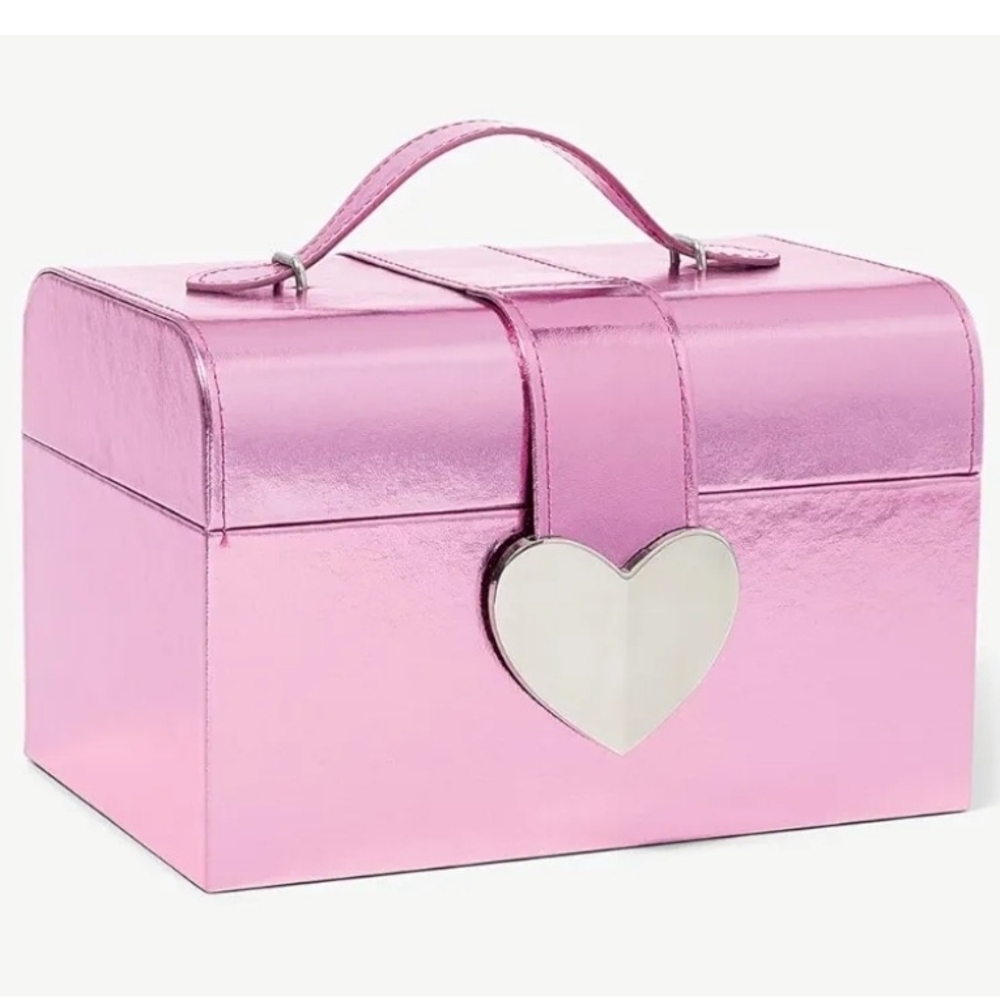 Pink Metallic Heart Mekeup Box